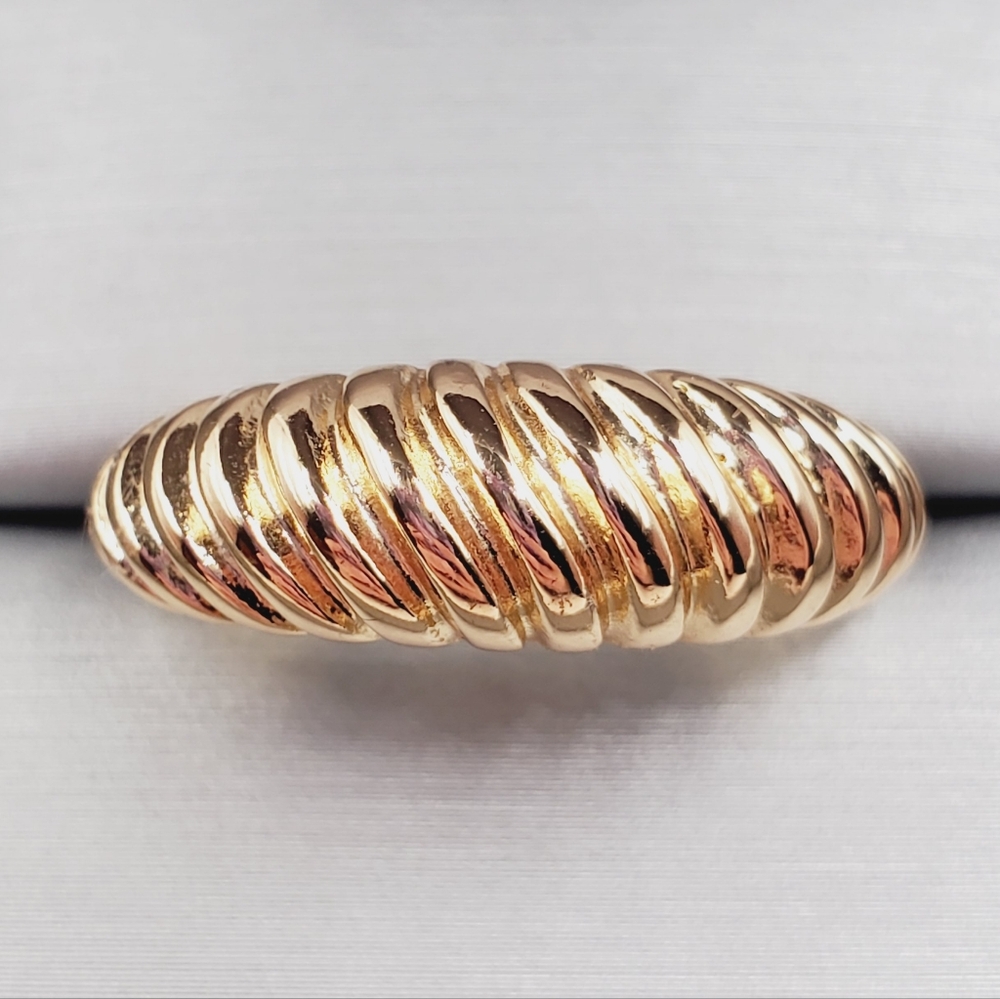 Yellow Gold Plated Shrimg Ring Ribbed Ring Crossiant Ring Dome Ring